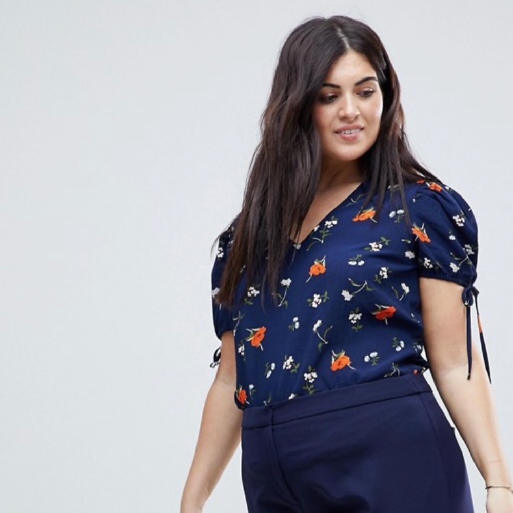 NWT ASOS curve floral blouse with ribbon ties sz14